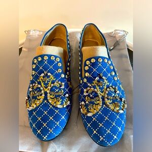Giuseppe Zanotti royal blue woman loafer with Swarovski stones & studs. Sz. 38.5